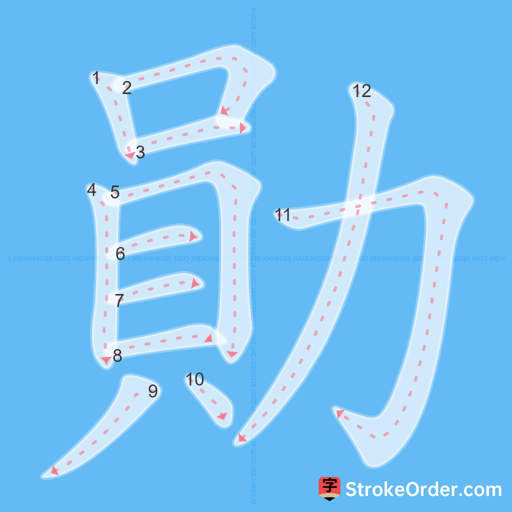 Standard stroke order for the Chinese character 勛