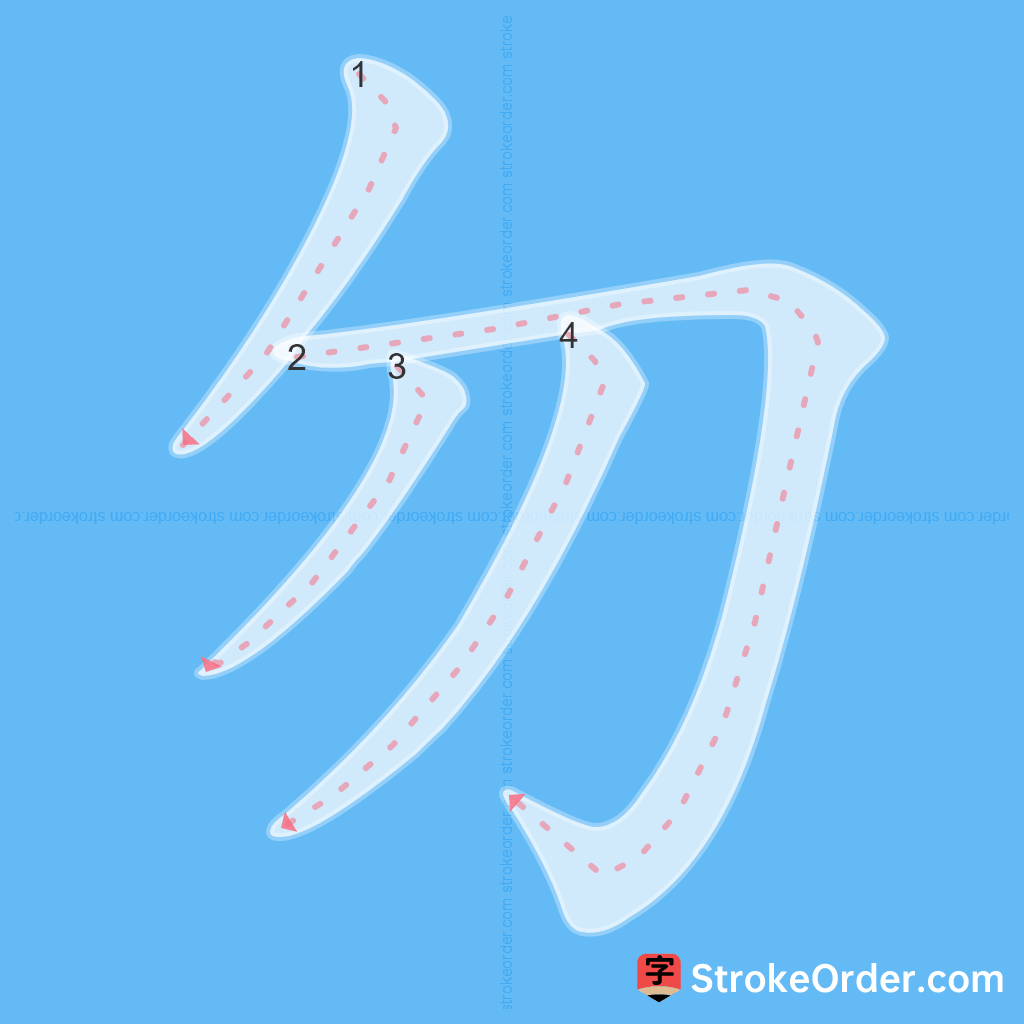 Standard stroke order for the Chinese character 勿