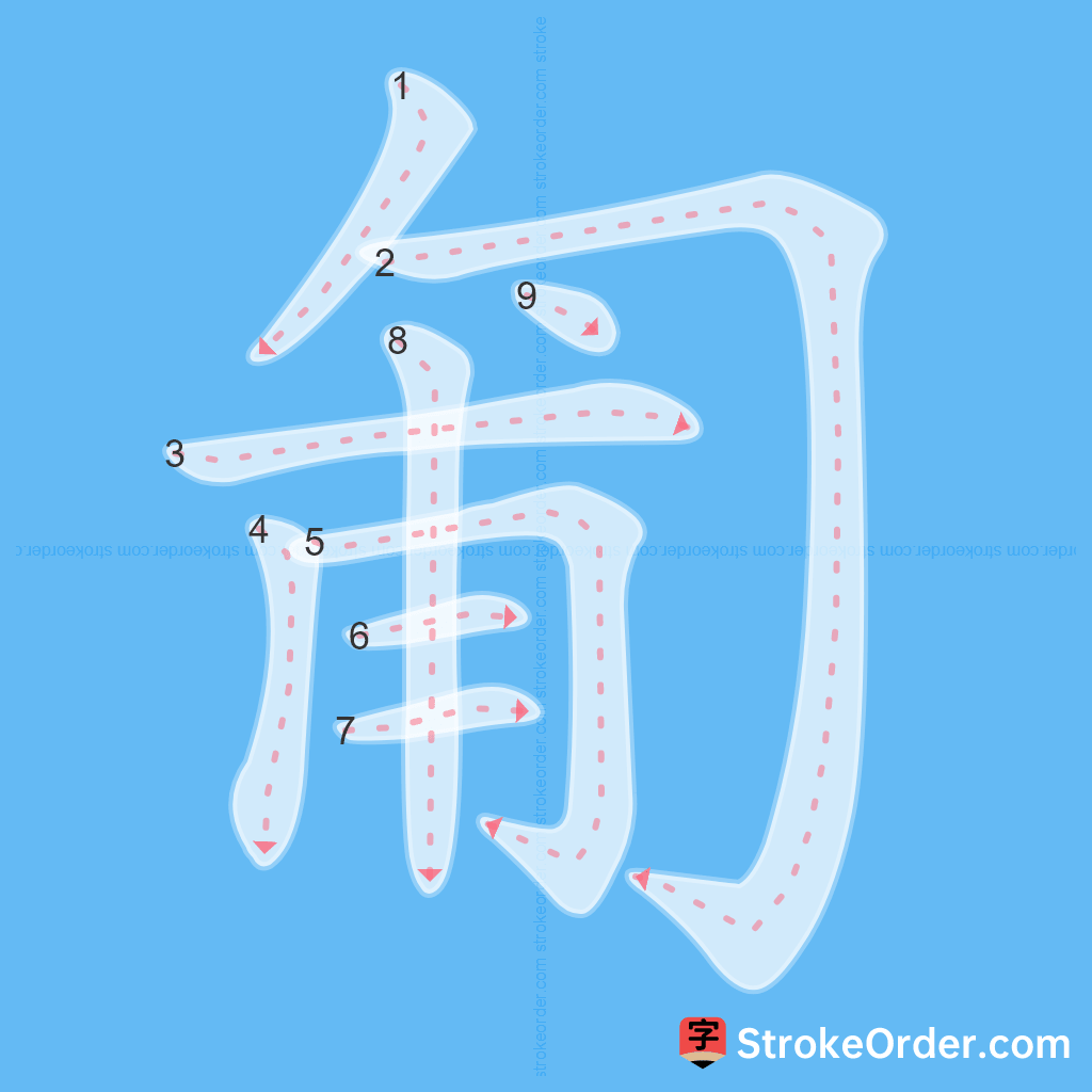 Standard stroke order for the Chinese character 匍