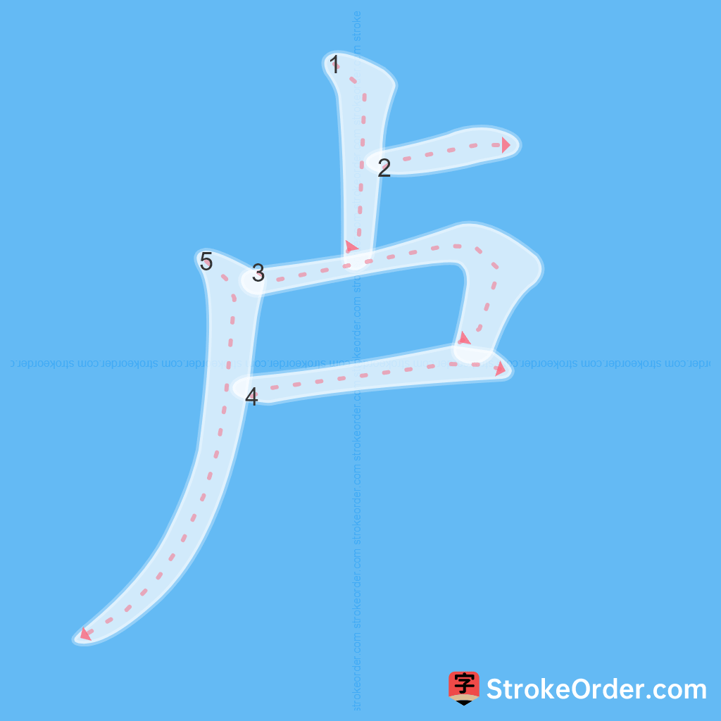 Standard stroke order for the Chinese character 卢