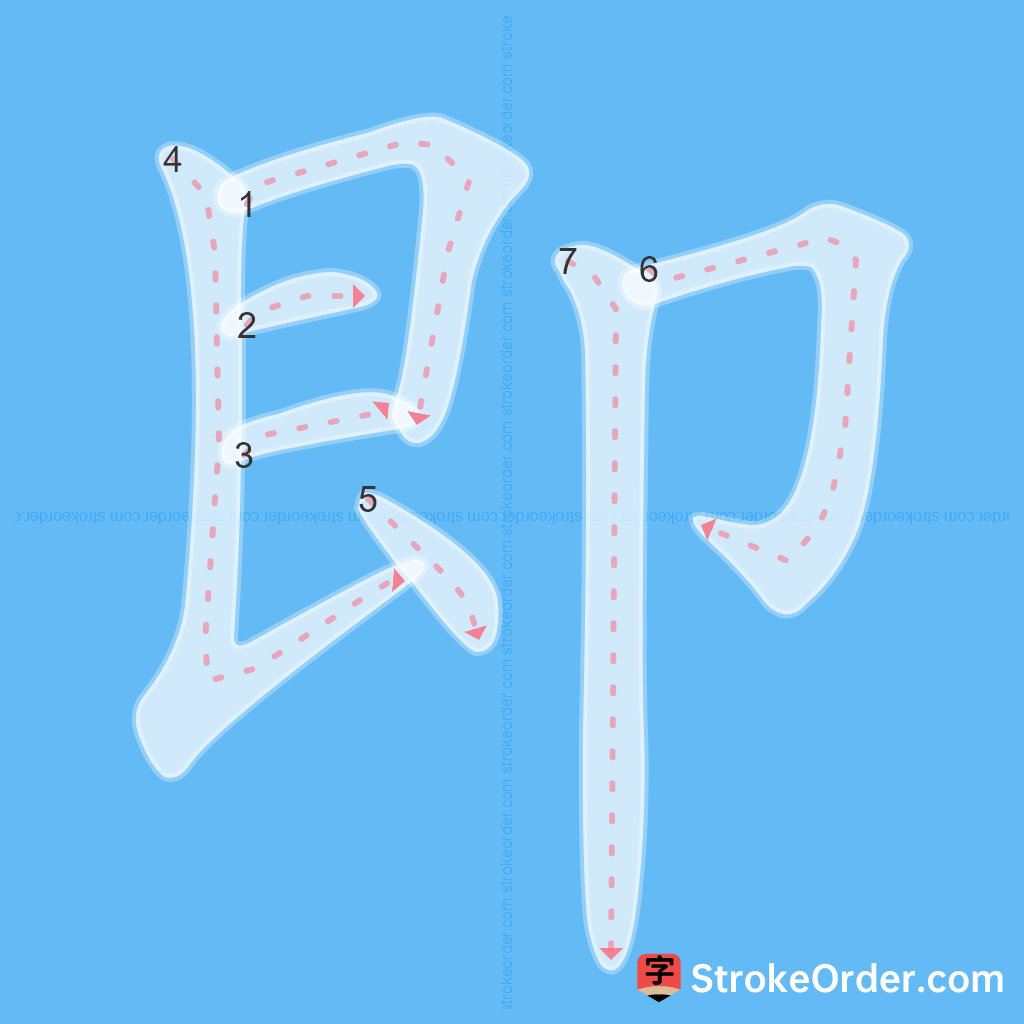 Standard stroke order for the Chinese character 即