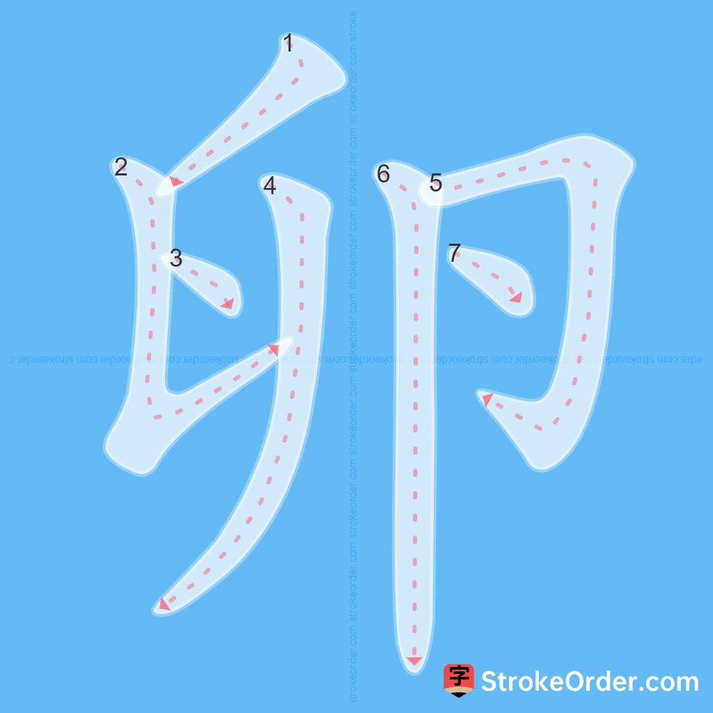 Standard stroke order for the Chinese character 卵
