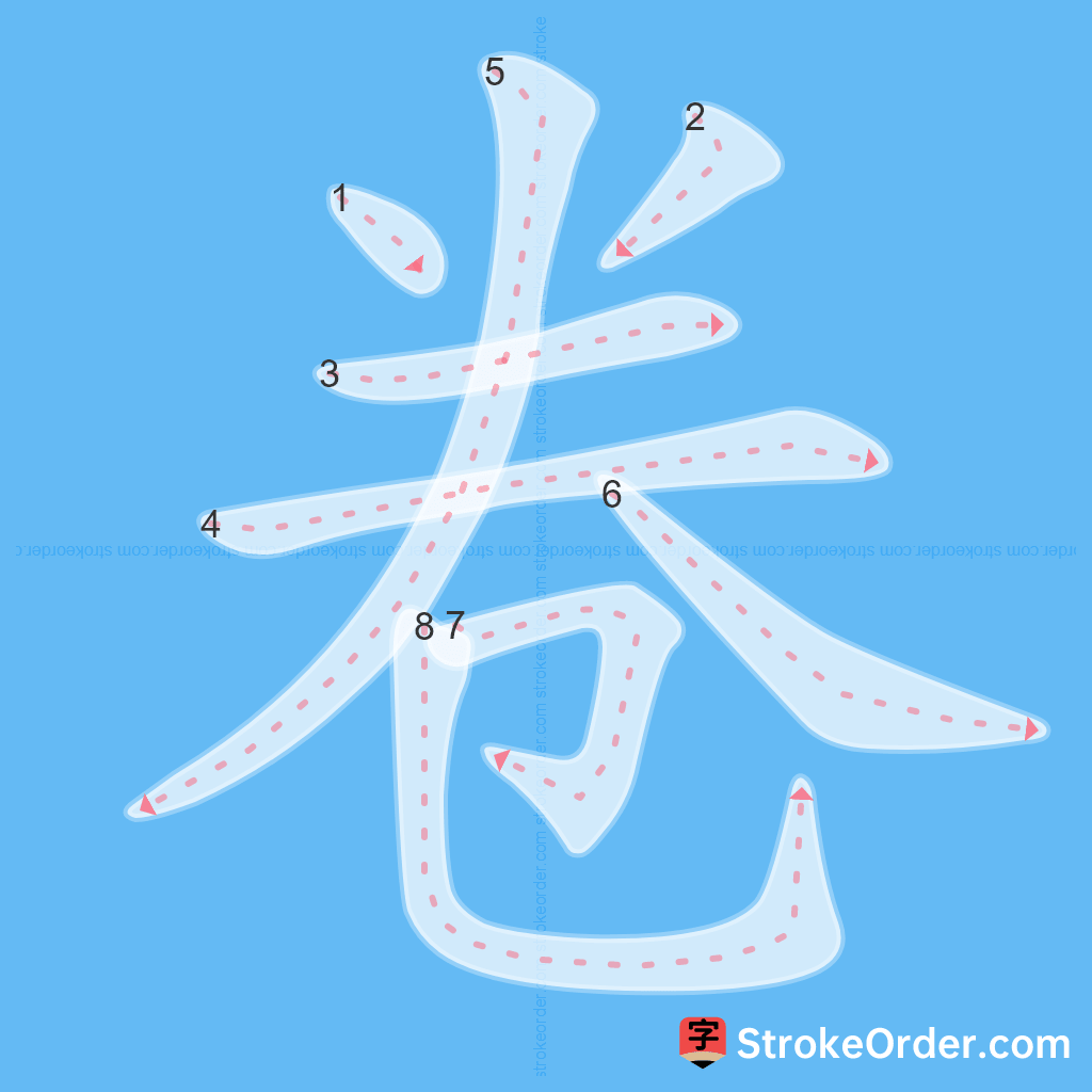 Standard stroke order for the Chinese character 卷