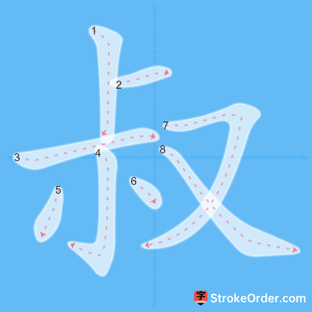 Standard stroke order for the Chinese character 叔