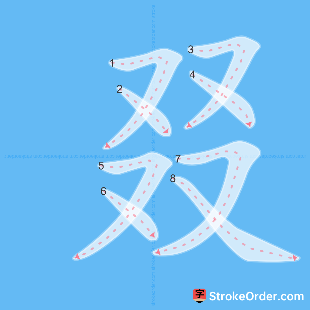 Standard stroke order for the Chinese character 叕