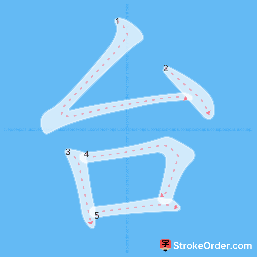 Standard stroke order for the Chinese character 台