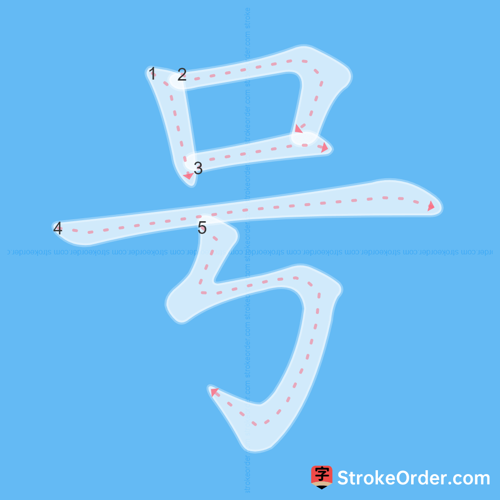 Standard stroke order for the Chinese character 号