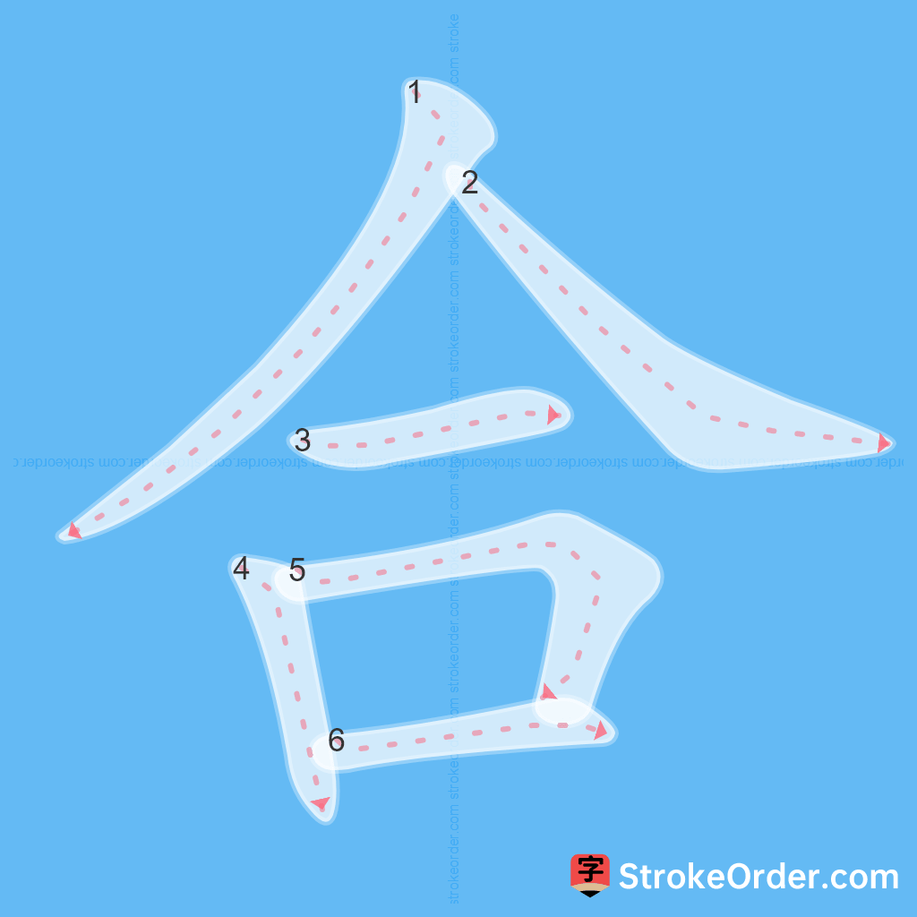 Standard stroke order for the Chinese character 合