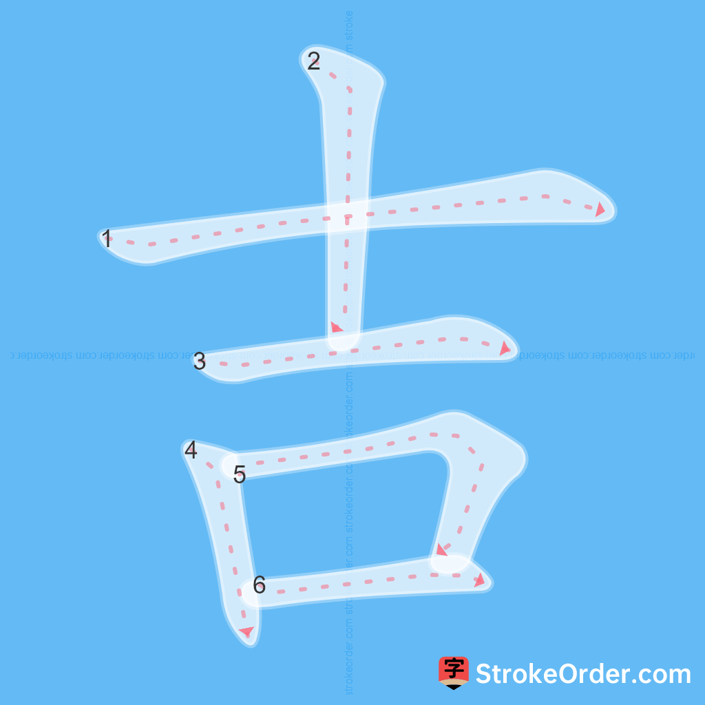 Standard stroke order for the Chinese character 吉