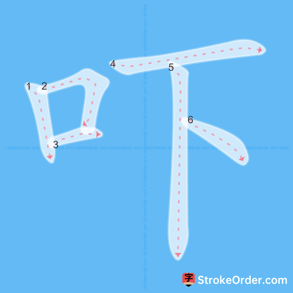 Standard stroke order for the Chinese character 吓