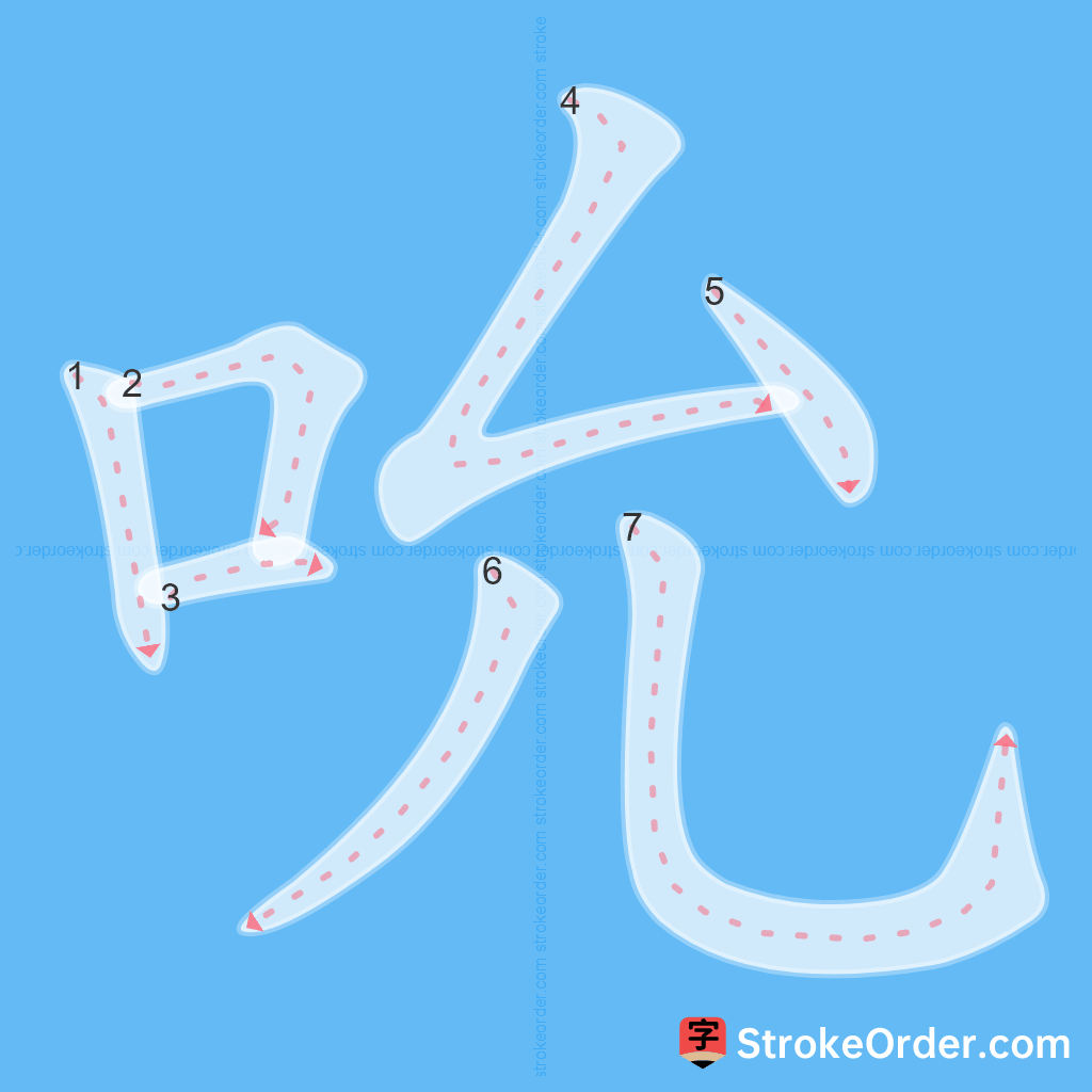 Standard stroke order for the Chinese character 吮