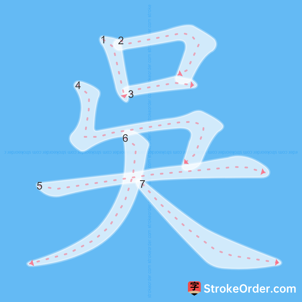 Standard stroke order for the Chinese character 吳