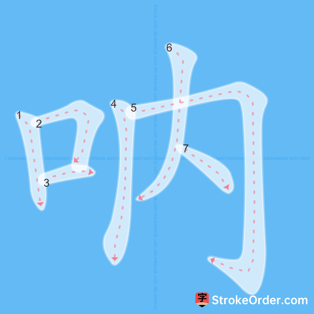 Standard stroke order for the Chinese character 吶