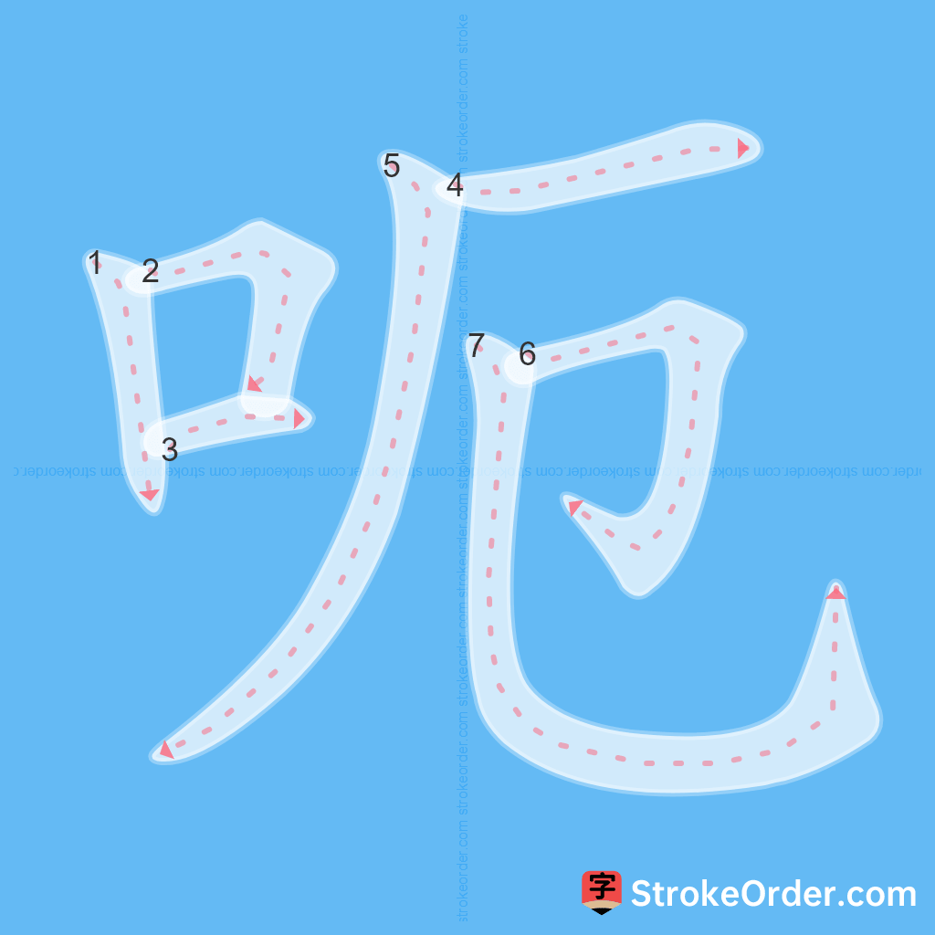 Standard stroke order for the Chinese character 呃
