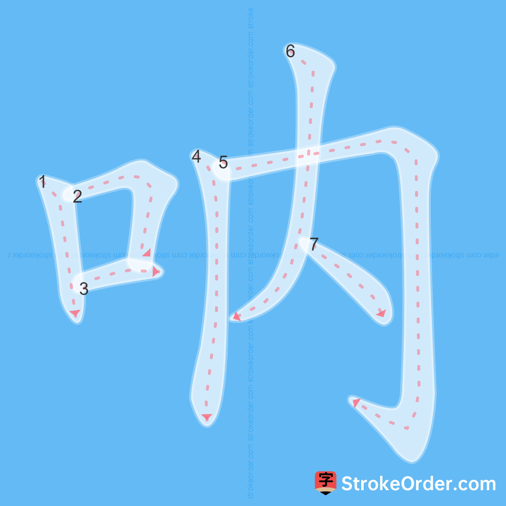 Standard stroke order for the Chinese character 呐