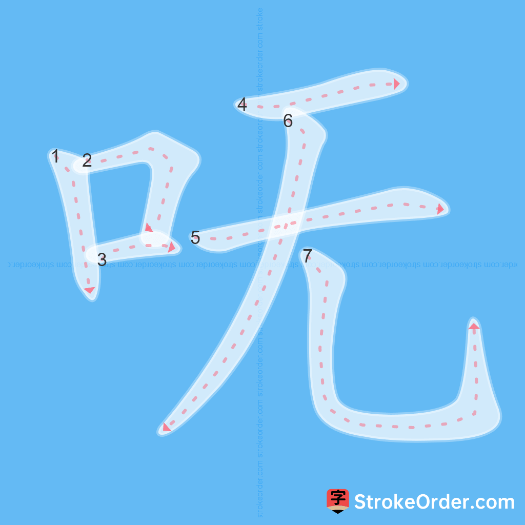 Standard stroke order for the Chinese character 呒