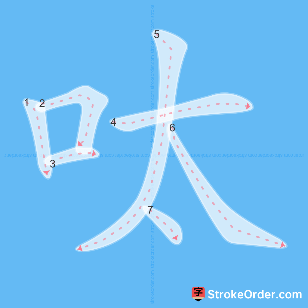 Standard stroke order for the Chinese character 呔