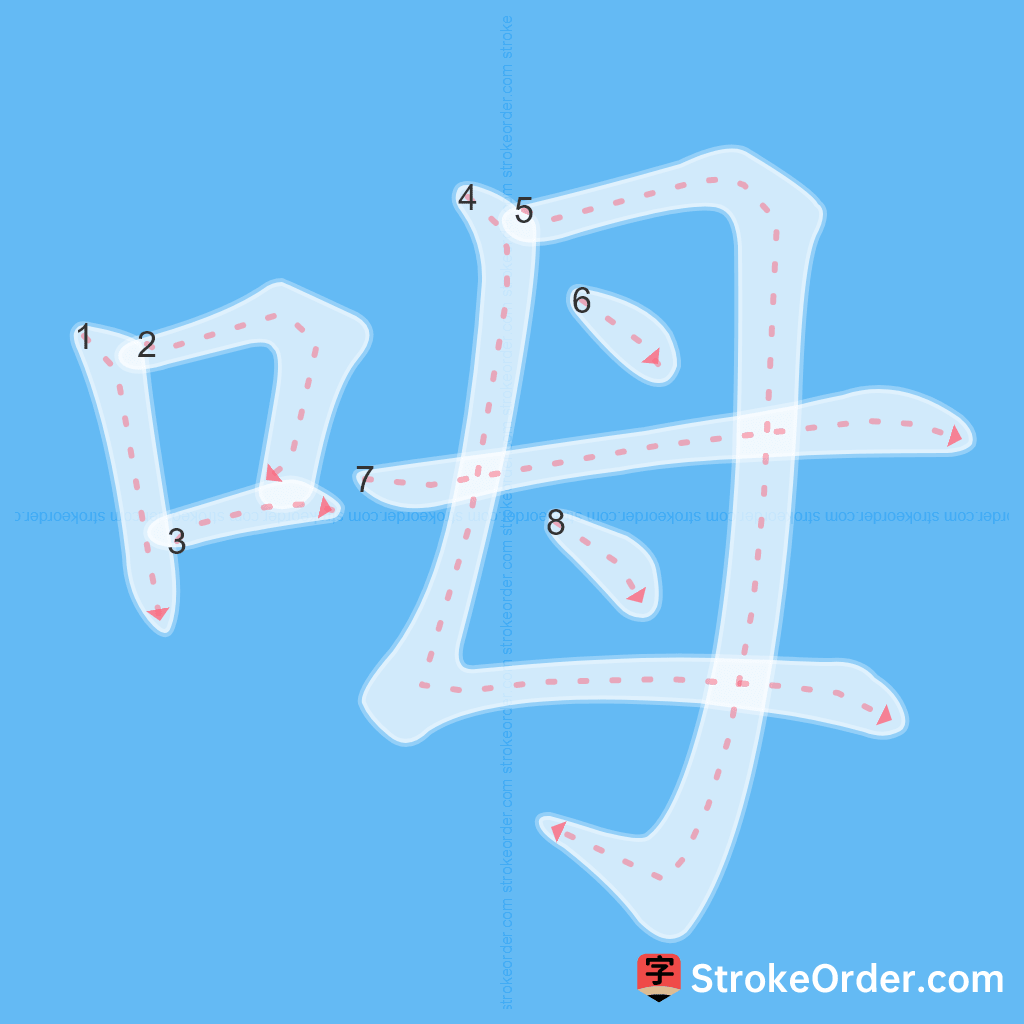 Standard stroke order for the Chinese character 呣