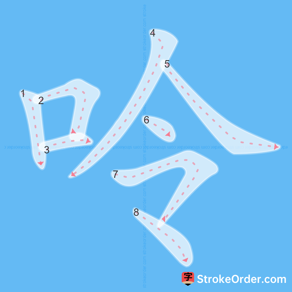 Standard stroke order for the Chinese character 呤