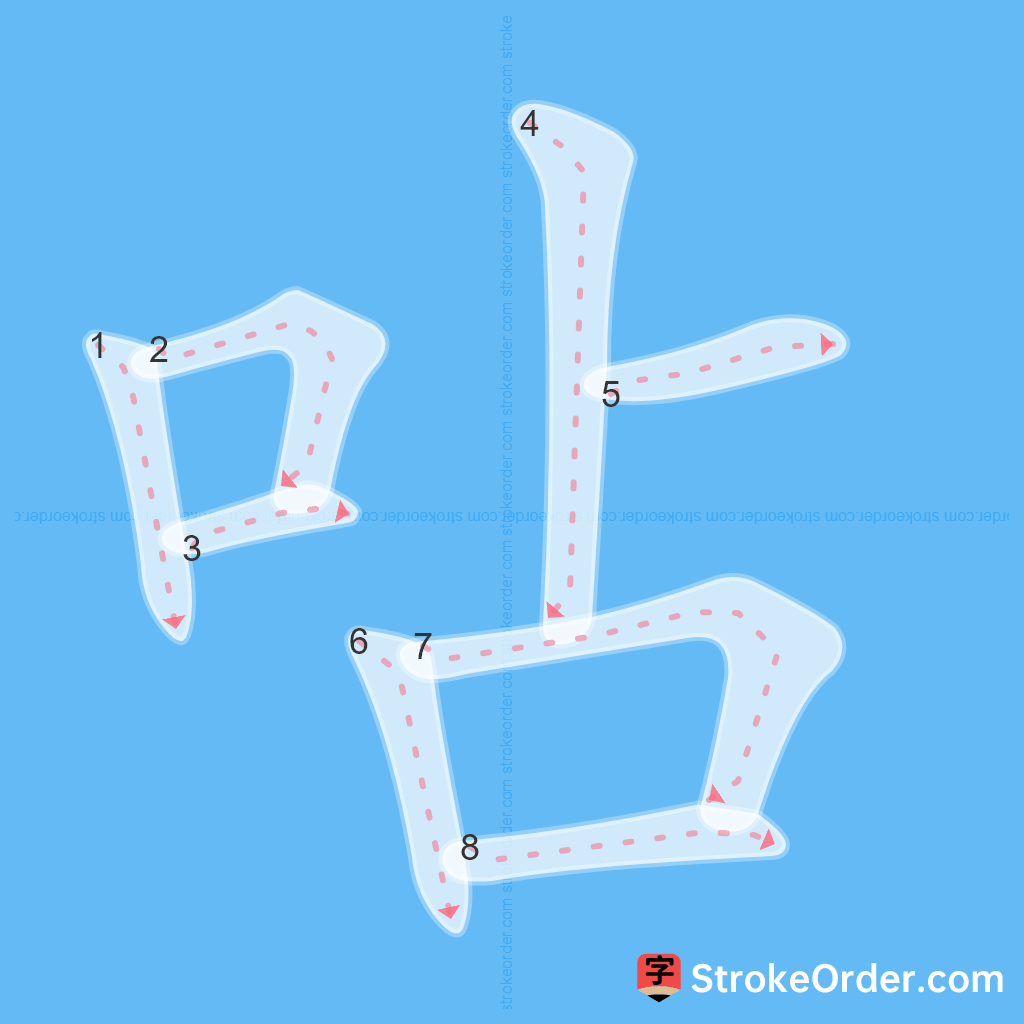 Standard stroke order for the Chinese character 呫