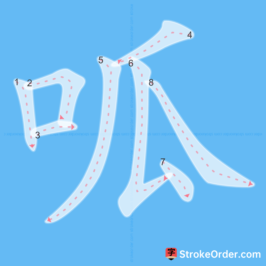 Standard stroke order for the Chinese character 呱