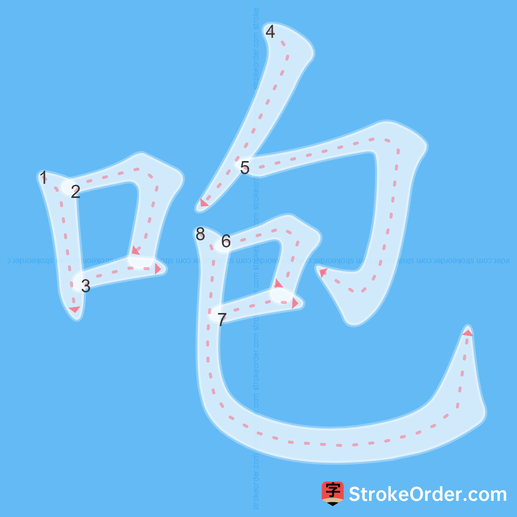 Standard stroke order for the Chinese character 咆