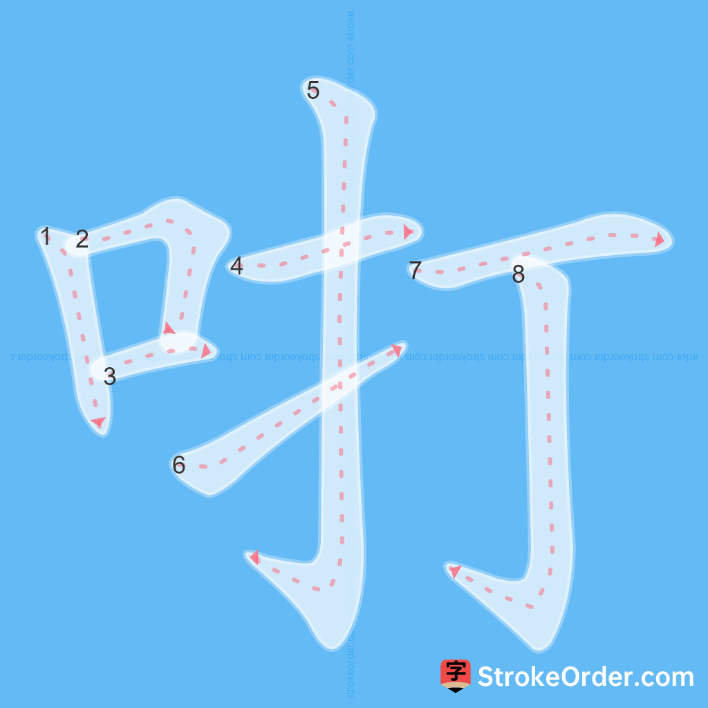 Standard stroke order for the Chinese character 咑