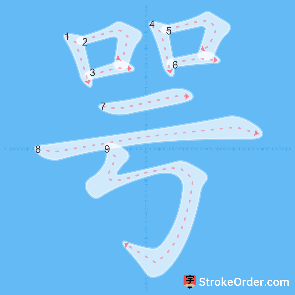 Standard stroke order for the Chinese character 咢