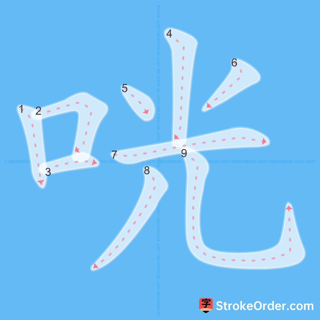 Standard stroke order for the Chinese character 咣