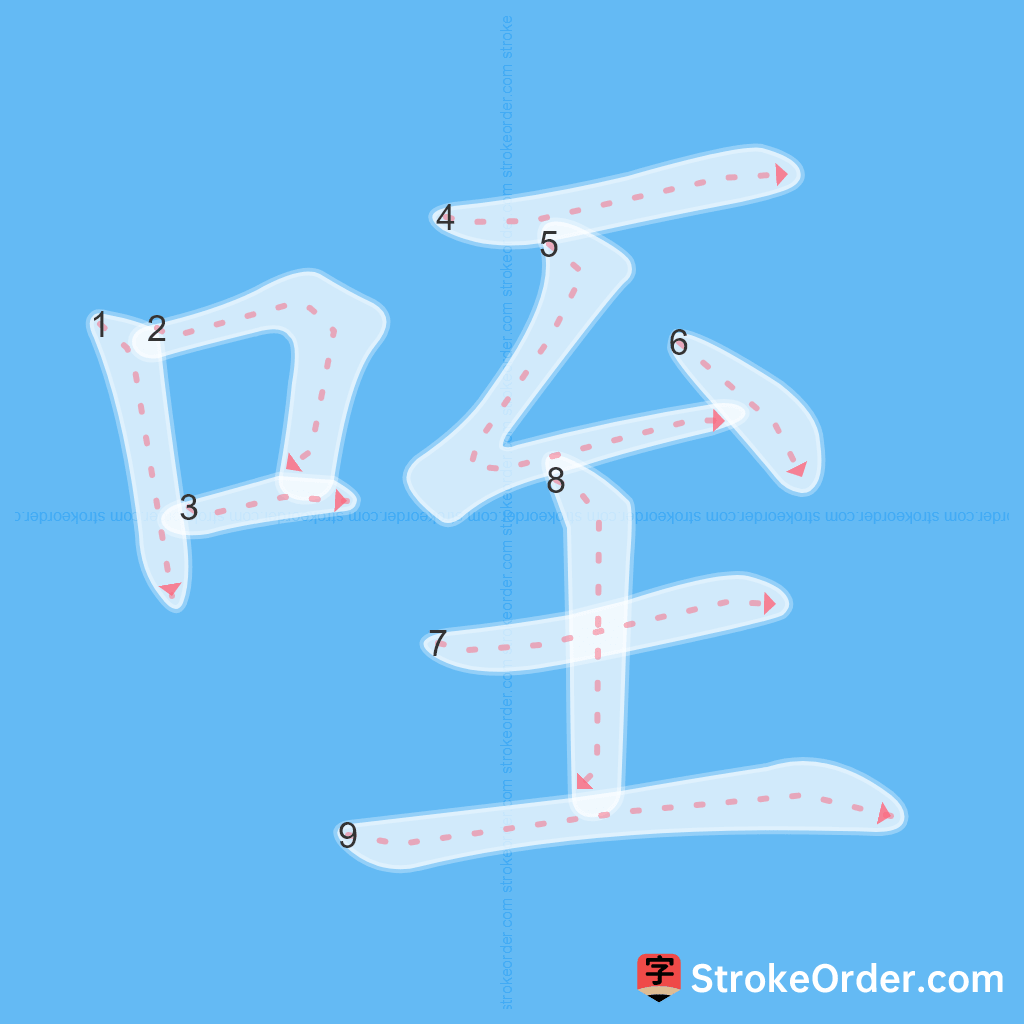 Standard stroke order for the Chinese character 咥