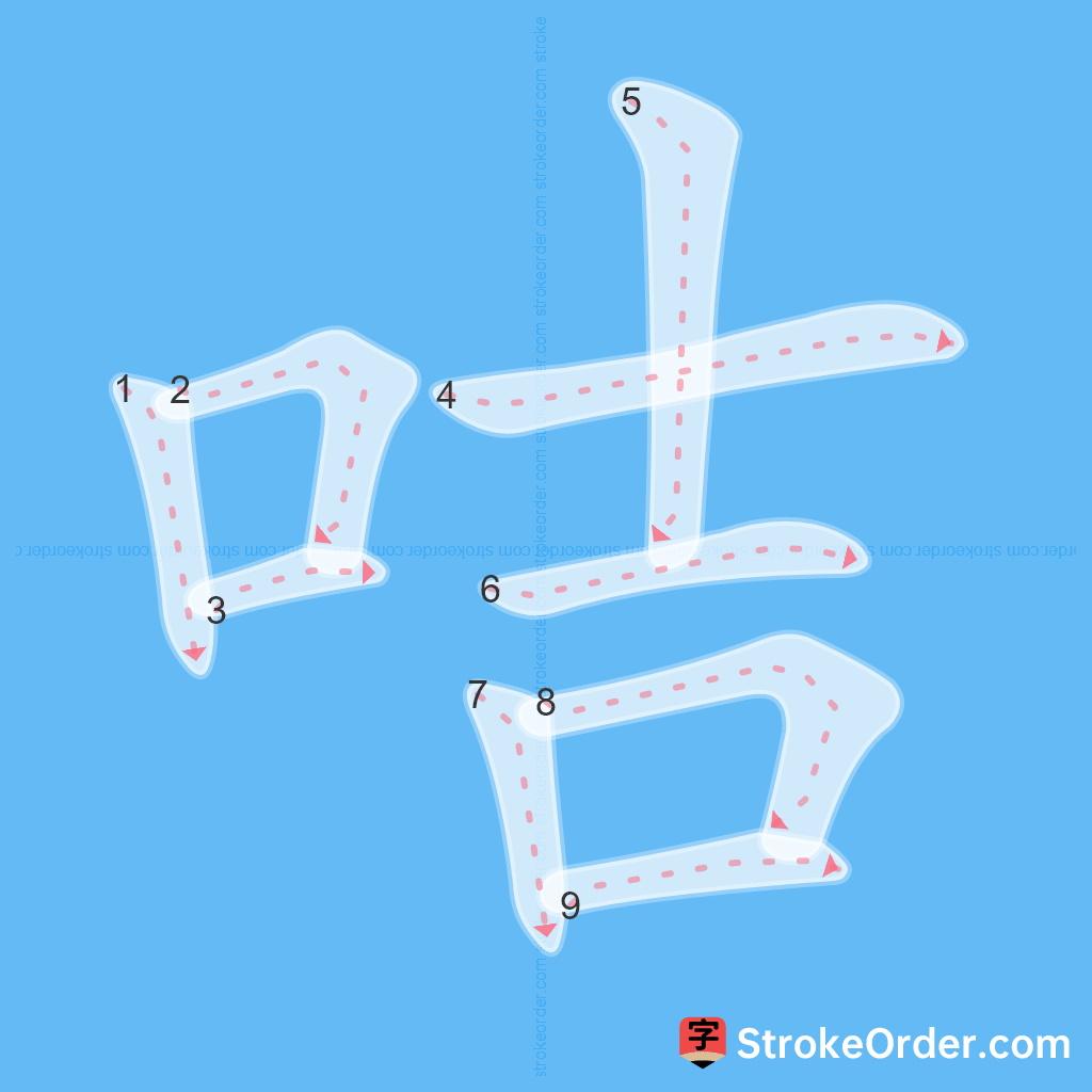 Standard stroke order for the Chinese character 咭