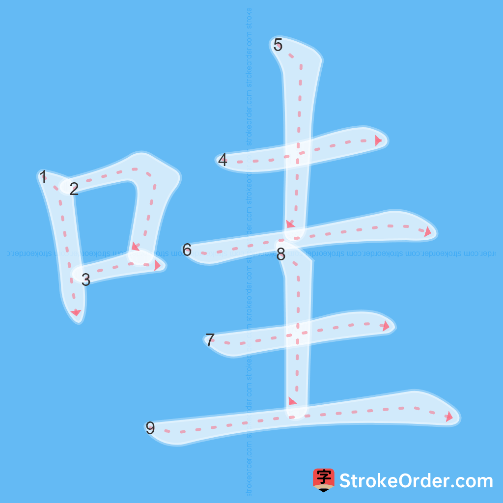 Standard stroke order for the Chinese character 哇