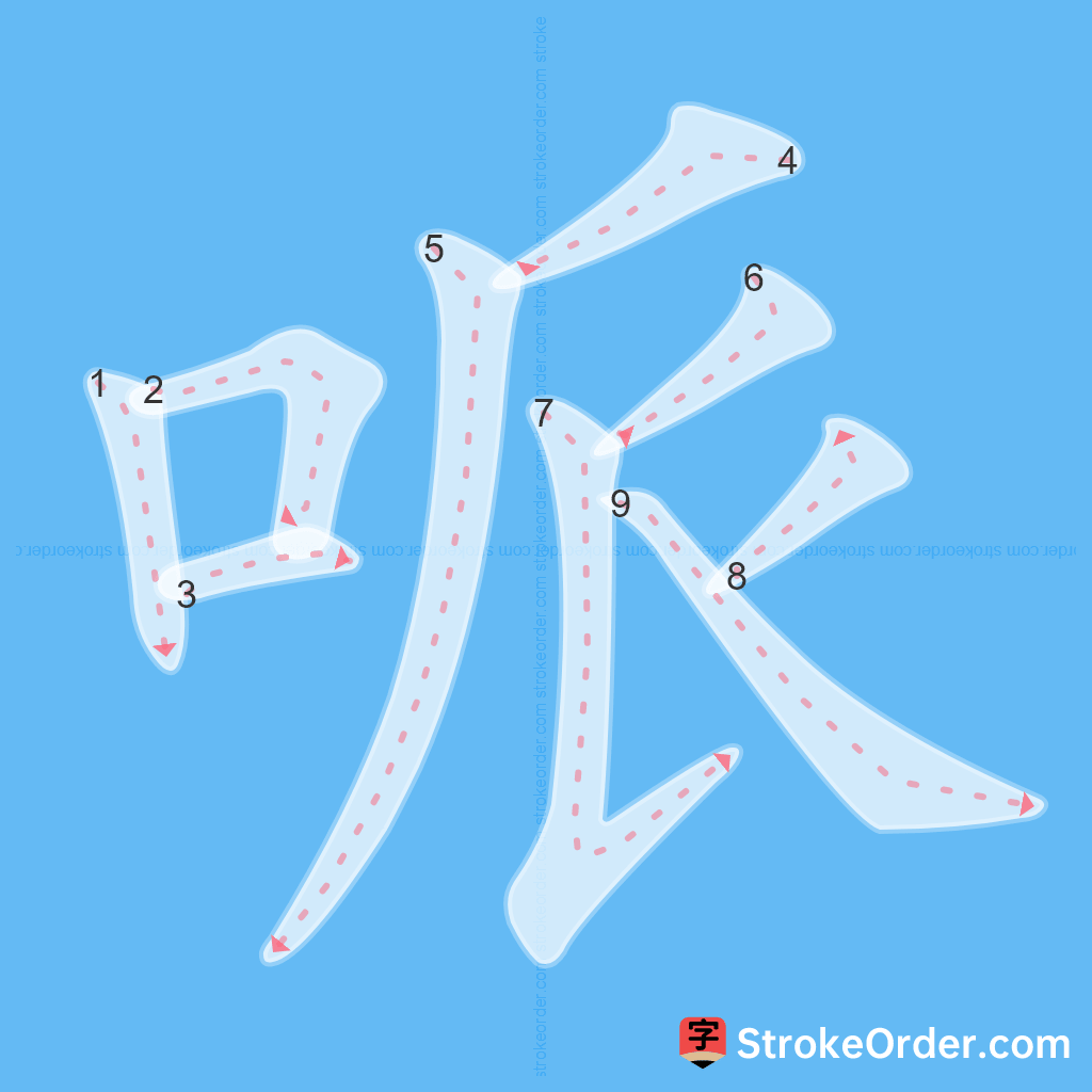 Standard stroke order for the Chinese character 哌