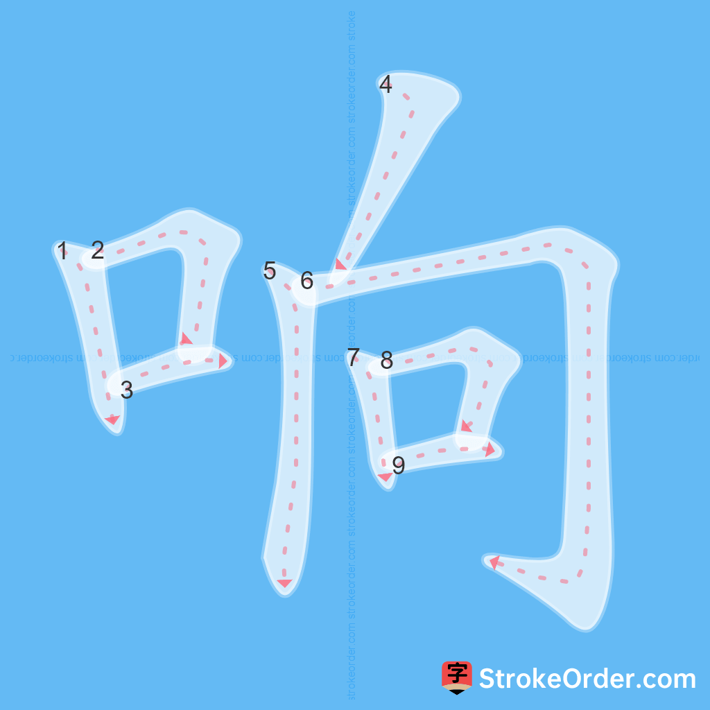 Standard stroke order for the Chinese character 响
