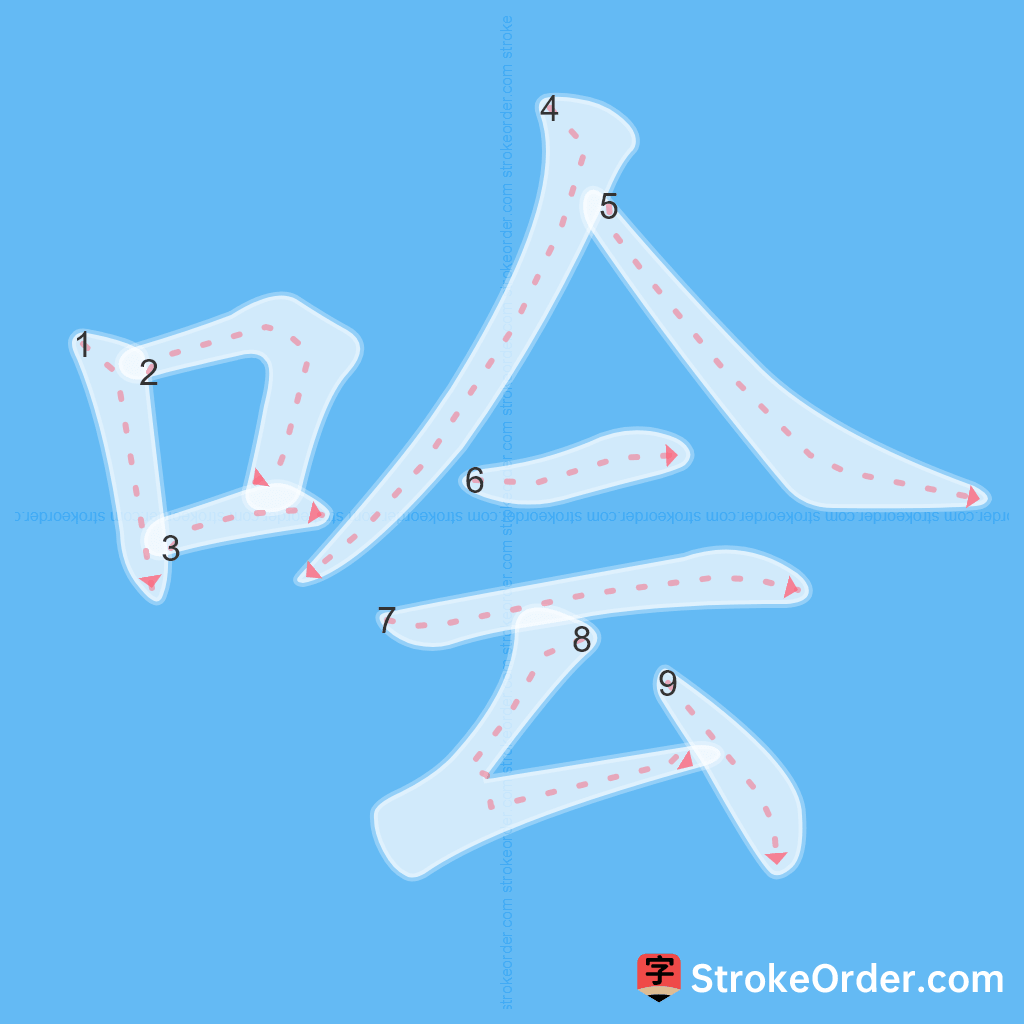 Standard stroke order for the Chinese character 哙