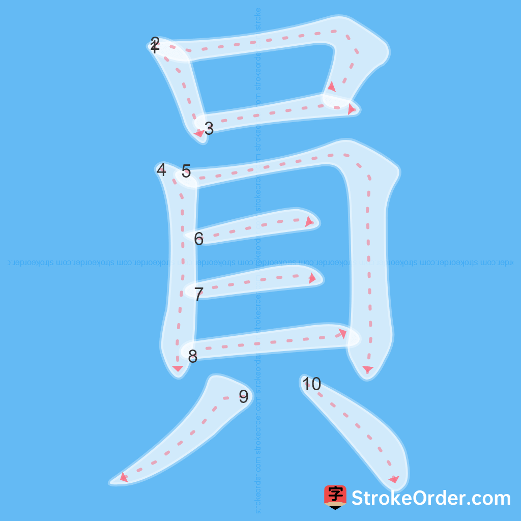 Standard stroke order for the Chinese character 員