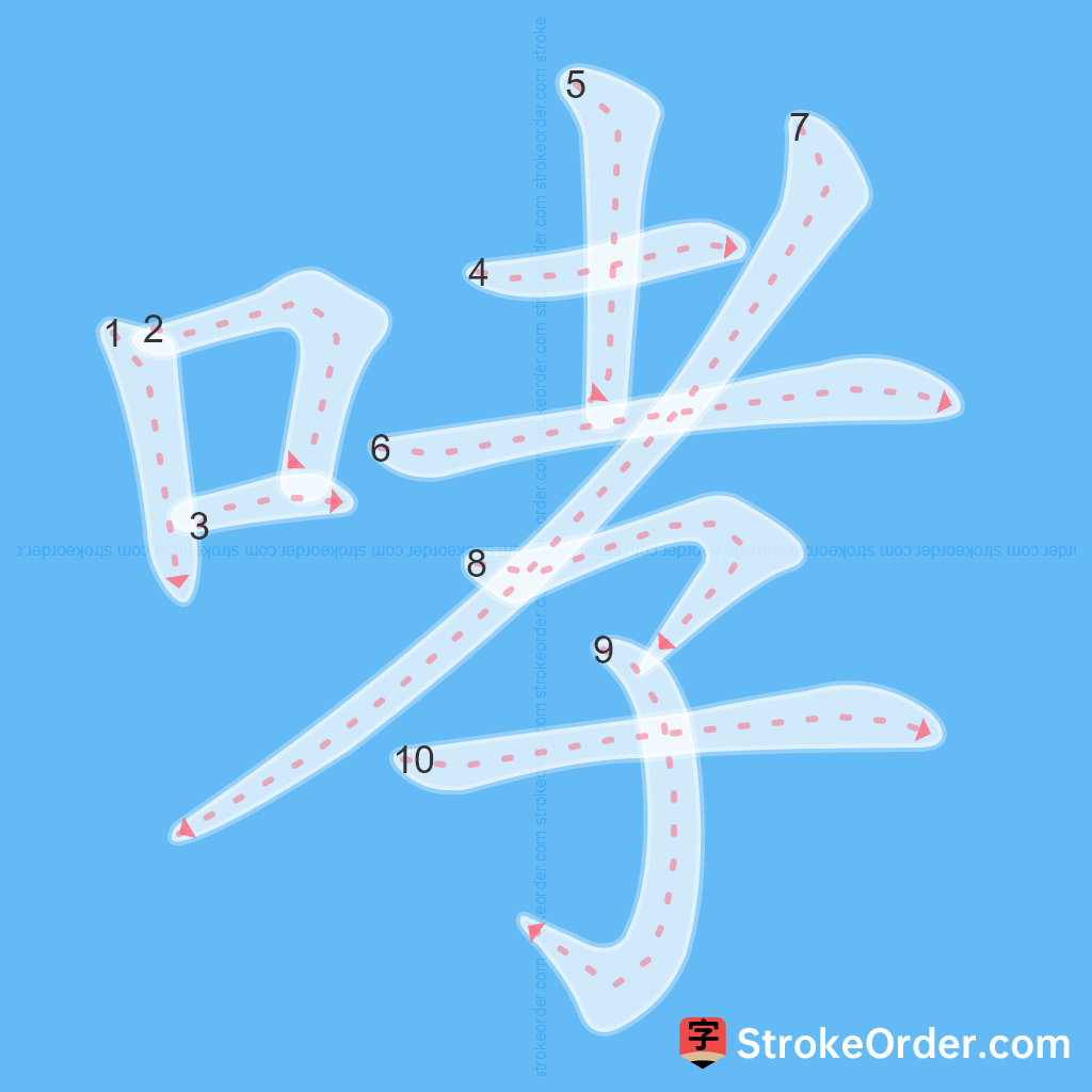 Standard stroke order for the Chinese character 哮