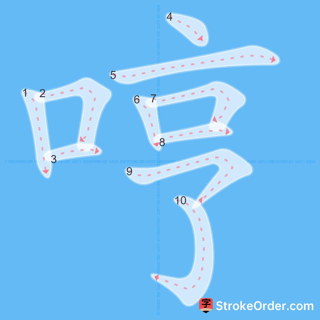 Standard stroke order for the Chinese character 哼