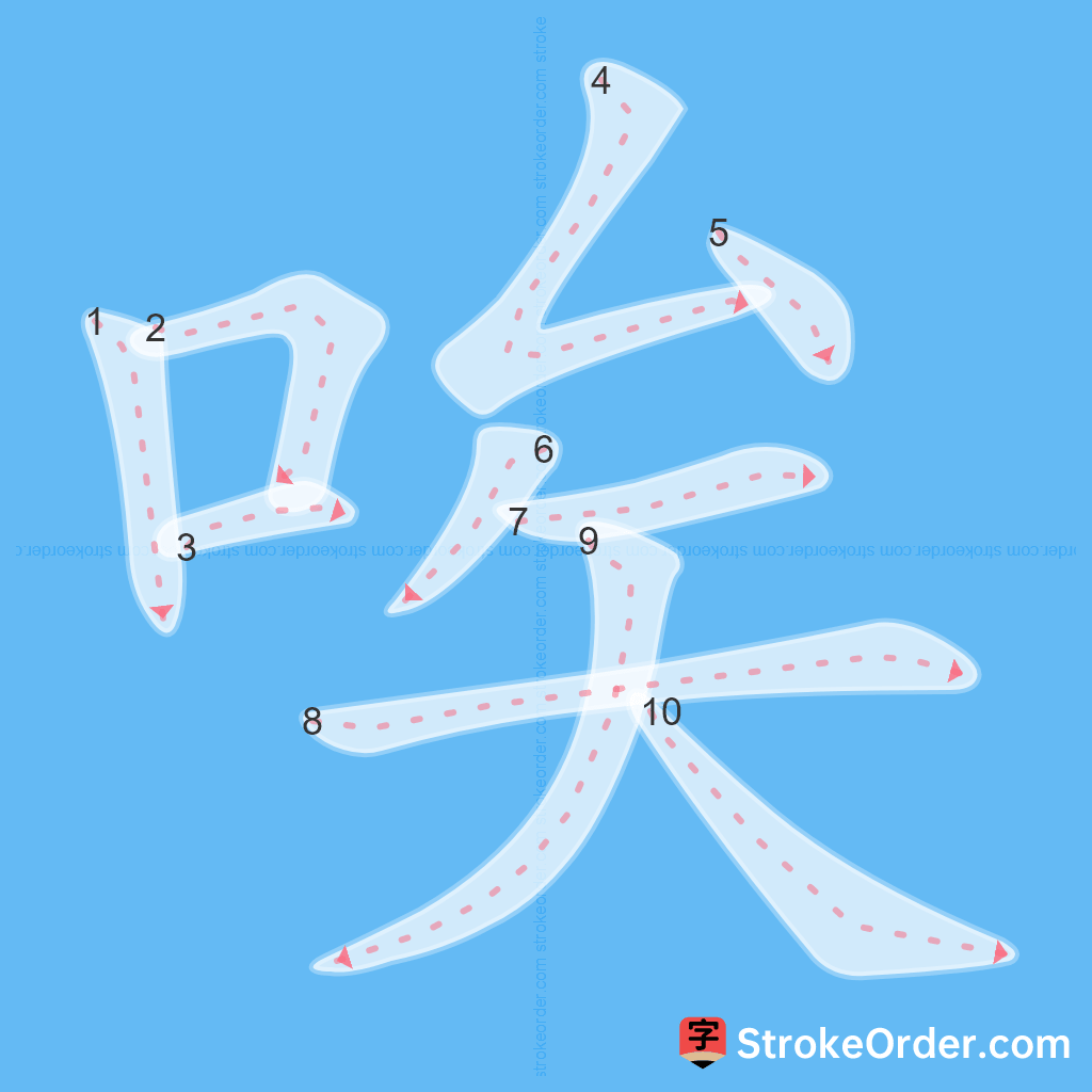 Standard stroke order for the Chinese character 唉