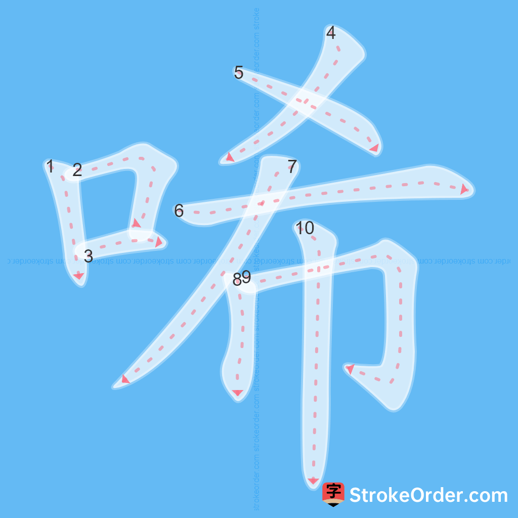 Standard stroke order for the Chinese character 唏