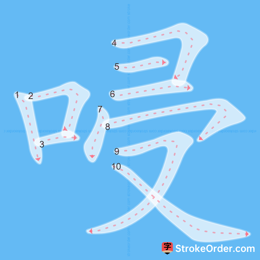 Standard stroke order for the Chinese character 唚