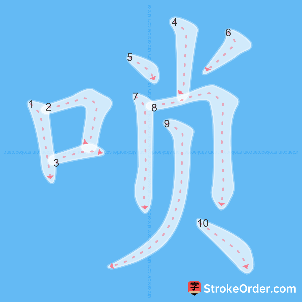 Standard stroke order for the Chinese character 唢