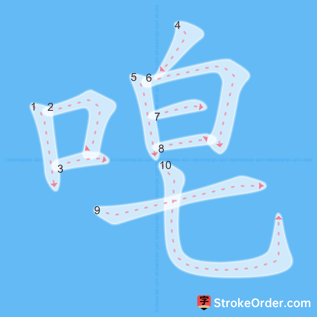 Standard stroke order for the Chinese character 唣