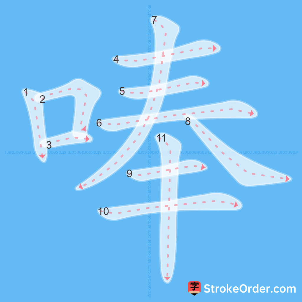 Standard stroke order for the Chinese character 唪