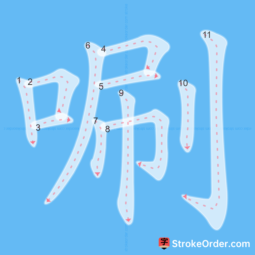 Standard stroke order for the Chinese character 唰