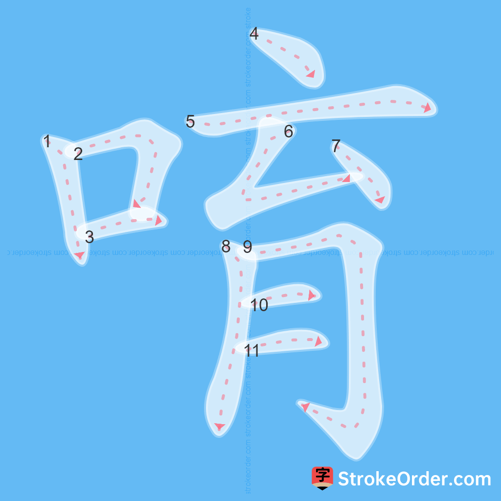 Standard stroke order for the Chinese character 唷