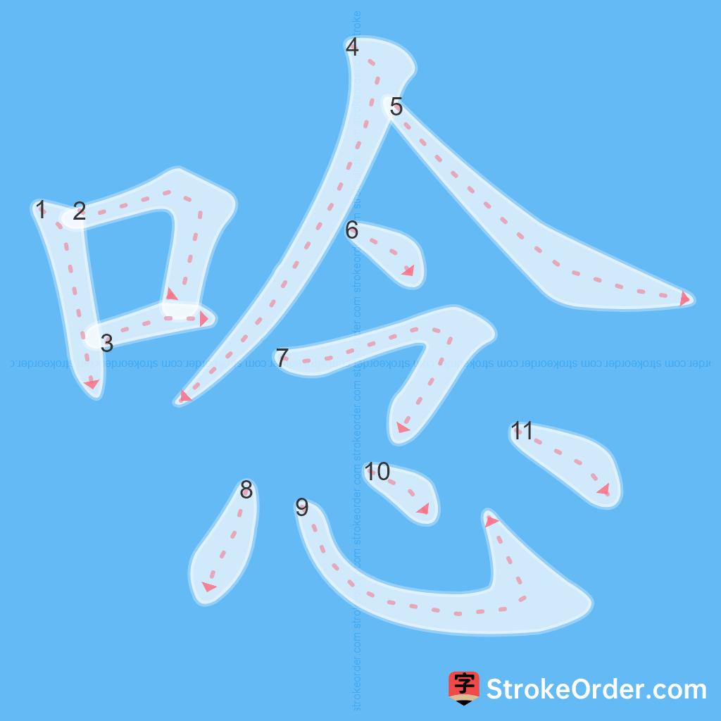 Standard stroke order for the Chinese character 唸