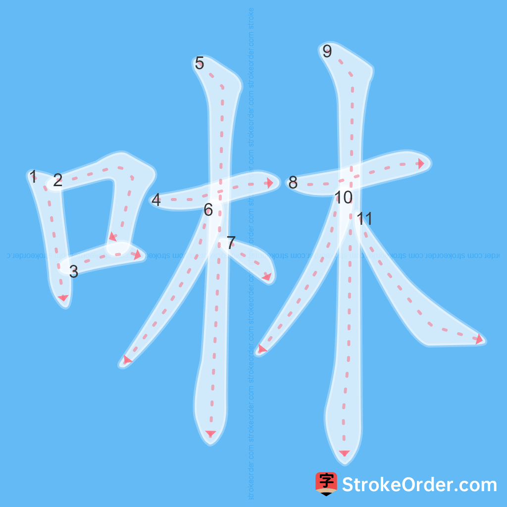 Standard stroke order for the Chinese character 啉
