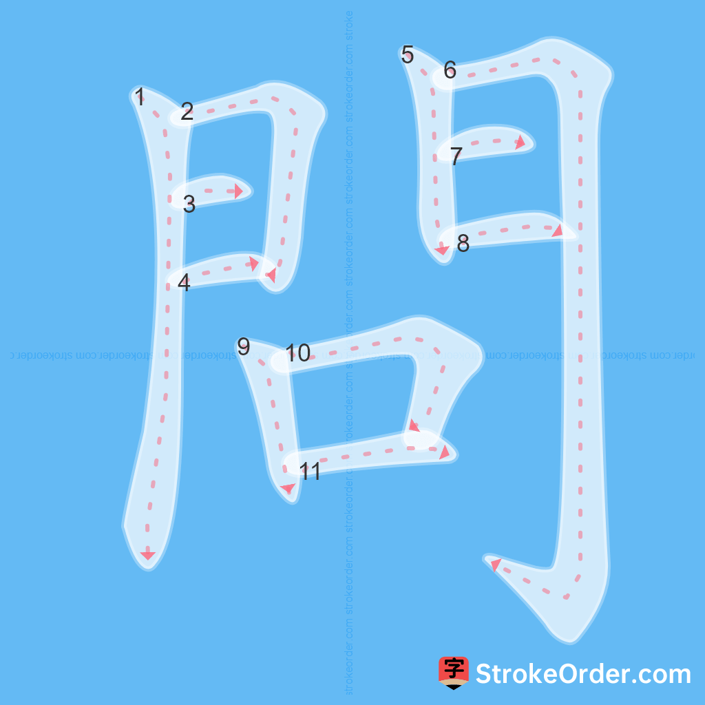 Standard stroke order for the Chinese character 問