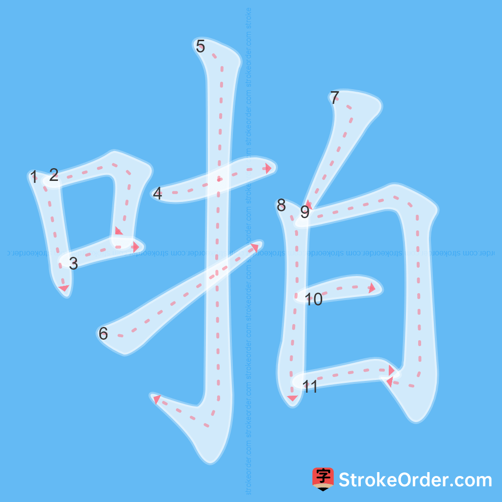 Standard stroke order for the Chinese character 啪